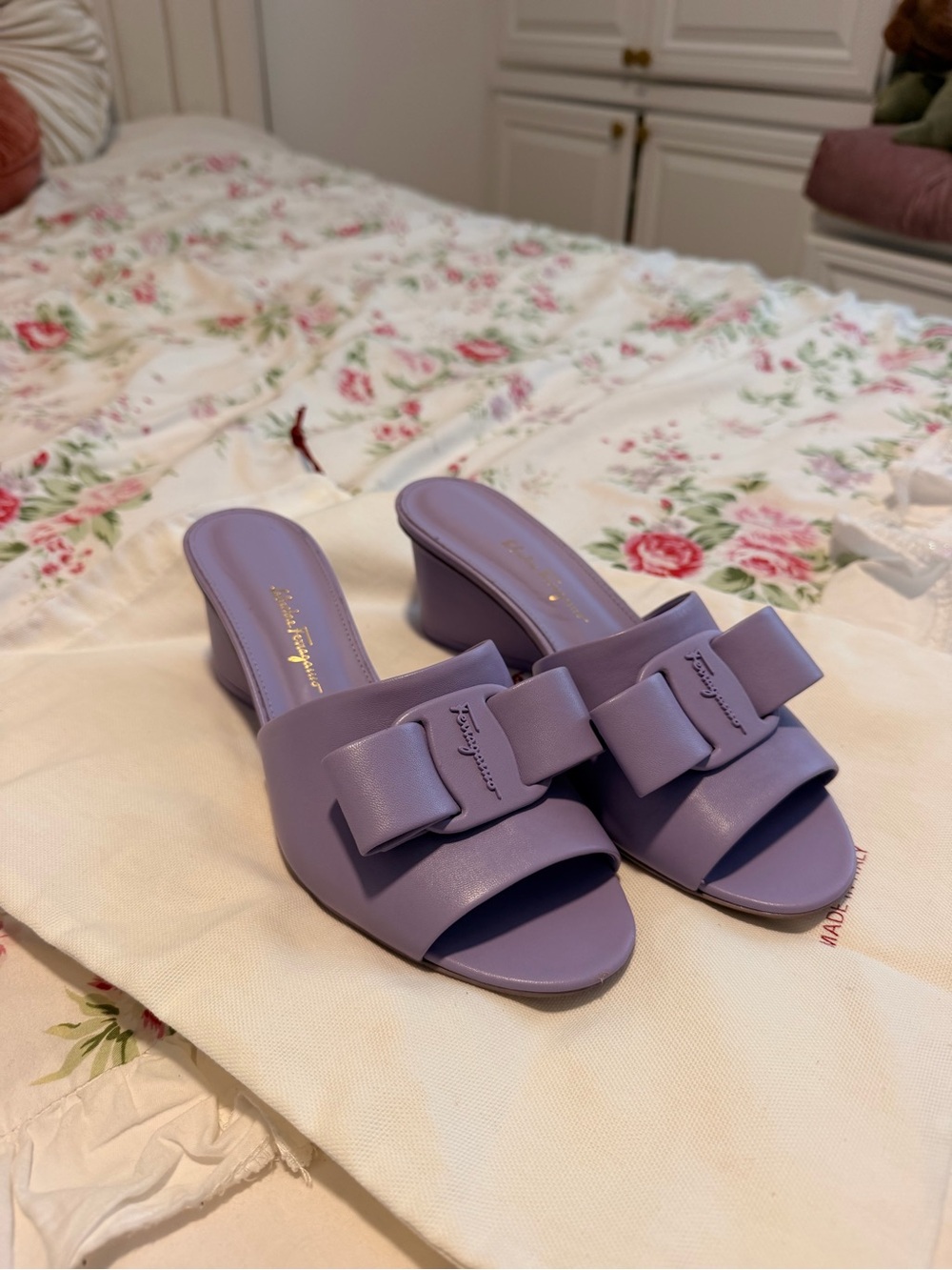 Salvatore Ferragamo Lilac Bow Mule Heels